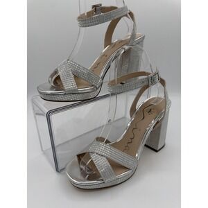Nina Silver Rhinestone Platform Block Heel Sandals